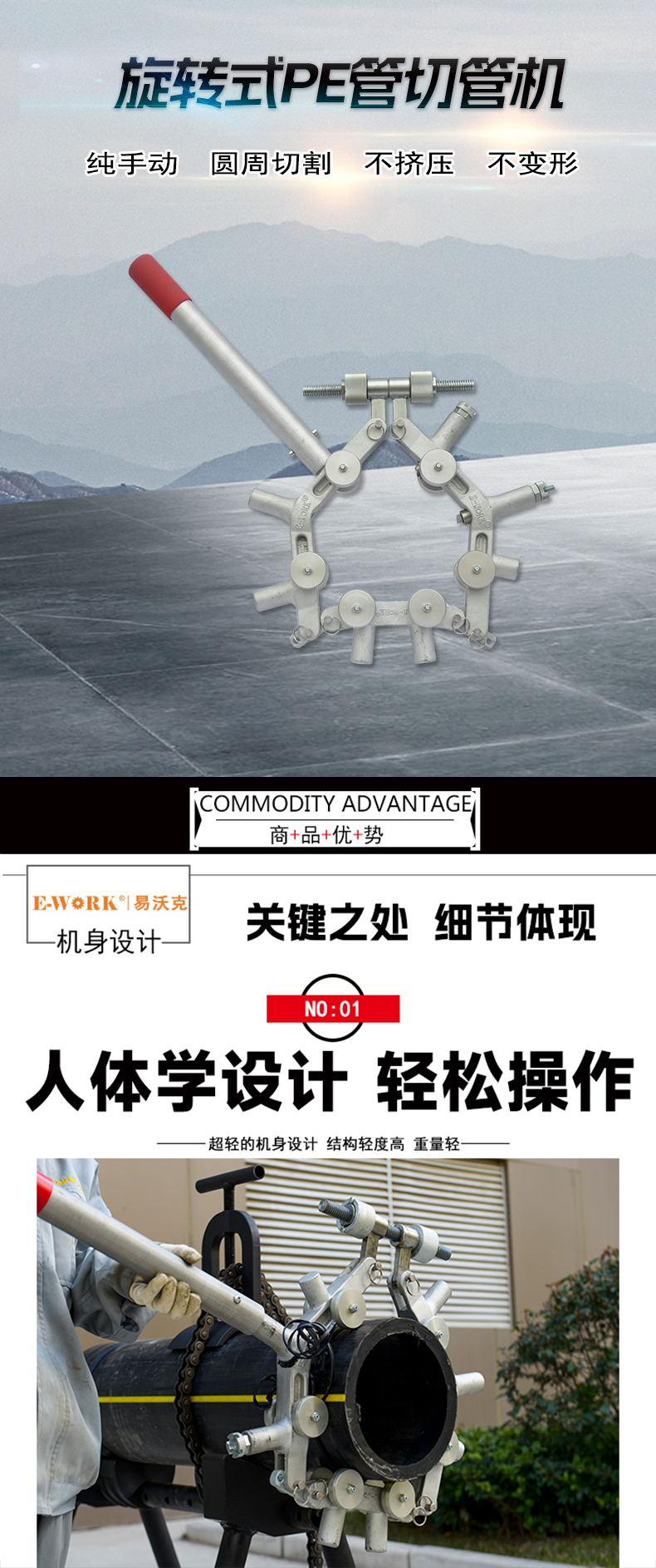 易沃克500型旋轉(zhuǎn)式塑料管切管機ECR500PE產(chǎn)品概述